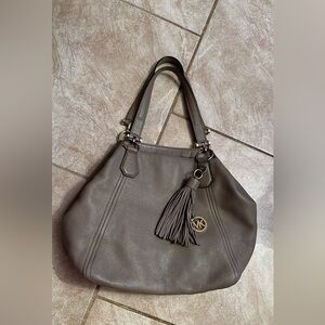 Gray Leather Tote Bag